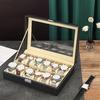 Watch Storage Box with Transparent Window And Lock Wooden Bracelet Organizer Faux Leather Dustproof