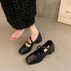 Thick Heel Square Head Mary Jane Small Leather Shoes Women's British Spring and Autumn Shoes Light Mouth Single Shoes Women's Temperament French Retr