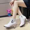 Fashion 2024 High-heeled Boots Female Spring and Autumn Single Boots New Women's Shoes Zip White Waterproof Taiwan High-heeled Shoes