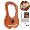 10 Strings Lyre Harp Solid Mahogany Wood Carving Reindeer with Tuning Hammer String Instrument