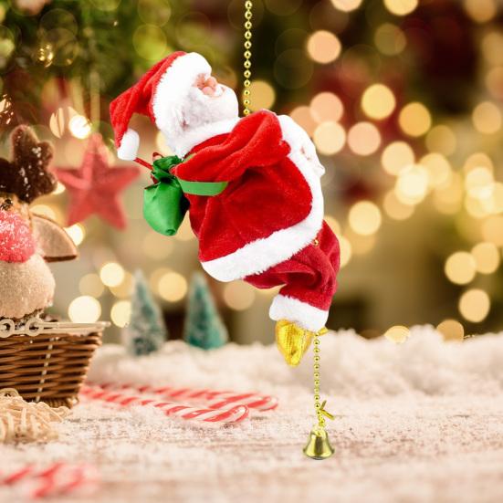 Santa Claus Musical Climbing Rope Electric Climbing Santa On Rope Climbs Up And Down Christmas Hanging Decoration for Xmas Tree Fireplace Home Decor