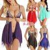 Women Front Closure Babydoll Lace V Neck Mesh Sleepwear Lingerie