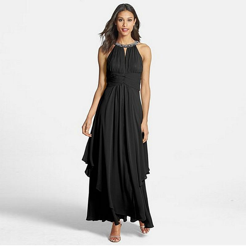 A Sexy Off-the-shoulder Dress with Necklaces Chiffon Evening Gown and Long Dress