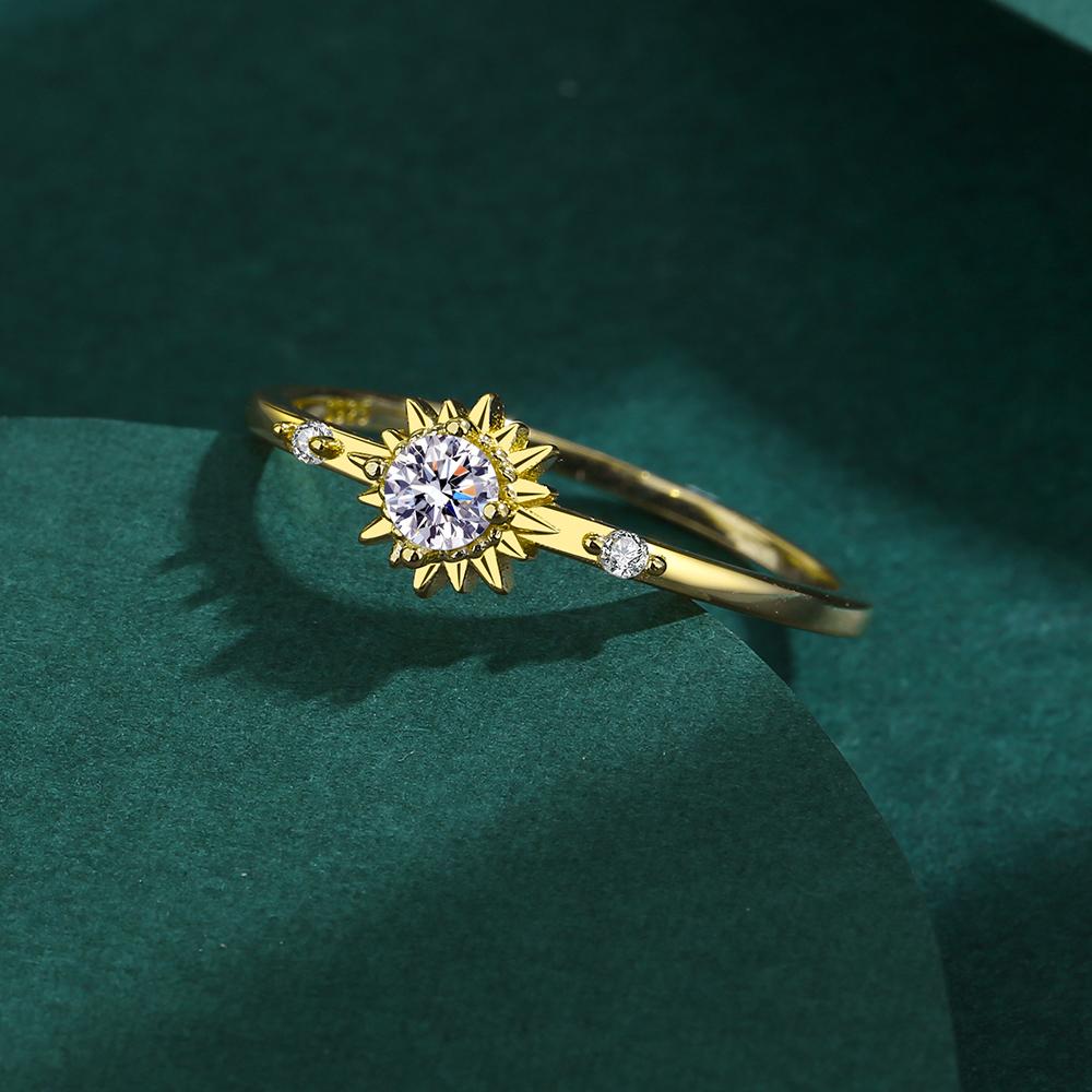 Simple Round Flower Ring For Women Small Diamond Zircon Crystal Real S925 Silver 14K Gold Valentine's Day Gift Jewelry