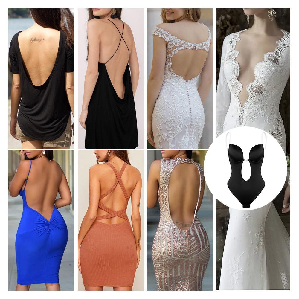 Women's U Plunge Strapless Backless Shapewear Seamless Thong Bodysuit V Neck Body Shaper Padded Bra Camisoles Crop Tops