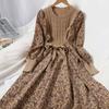 Spring Dresses Female Splicing Straps Thin Knitted Comfort Dress Fashion Versatile Corduroy Floral Dresses