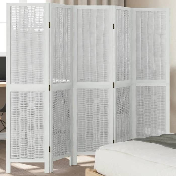 VidaXL Room Divider 5 Panels, Room Separator, Privacy Screen, Folding Screen Bedroom Living Room, White Wood 358677