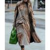 Women's Fashion Printed Pocket Long Sleeve Lapel Woolen Long Overcoat Coat