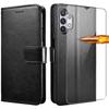 PROSHOP Wallet Case for Samsung Galaxy A32 5G - Black Leather Effect - Tempered Glass - Shockproof Protection