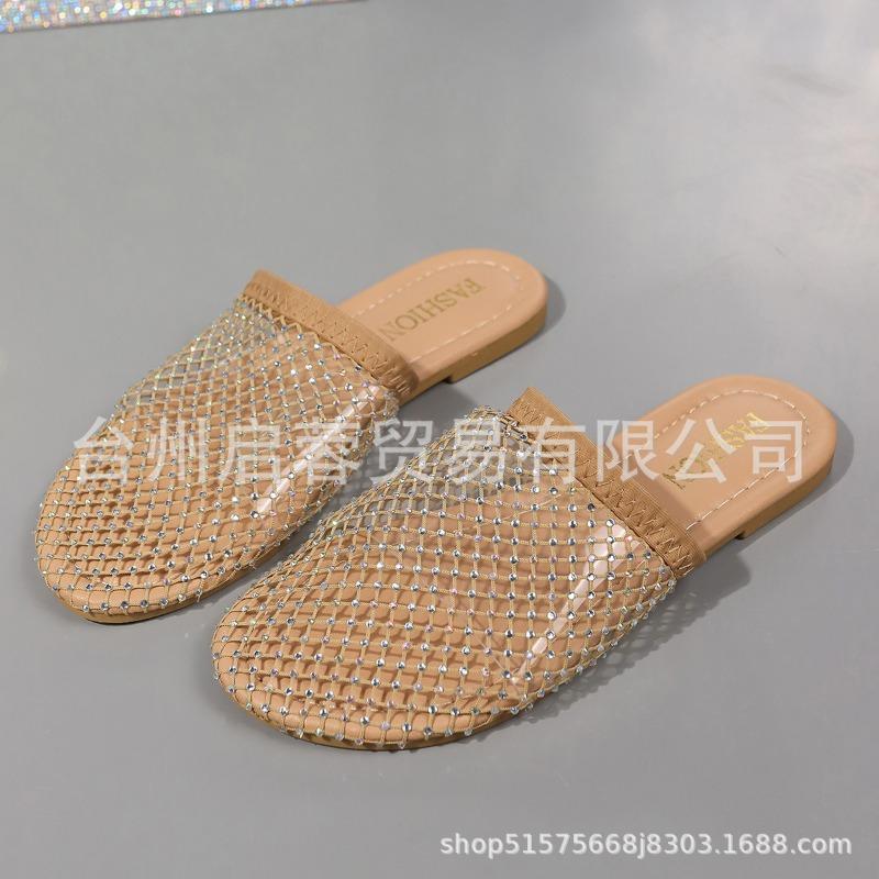 Большого размера низкокаблучные носки-сетка тапочки женские новые фэн-шуй бриллиантовые сандалии женские