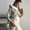 Women's Autumn/Winter Fleece Fashion Leather Patch Hooded Sportswear Set