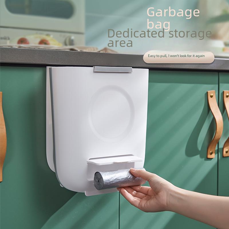 Wall-Mounted Foldable Kitchen Trash Can - Hanging Cabinet Door Waste Bin