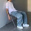 Japanese Street-Style Retro Wide-Leg Denim Pants with Large Pockets for Men and Women