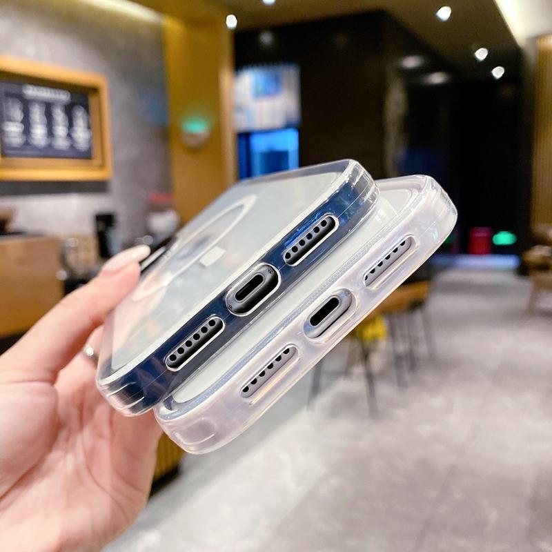 Luxury Transparent Wireless Charging Magsafe Phone Case For iPhone 11 12 13 14 15 Pro Max Magnetic Shockproof Bumper Cover