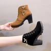 Women Shoes Lace Up Ankle Boots Fashion High Heels Ladies Casual Spring Pumps Platform Heel