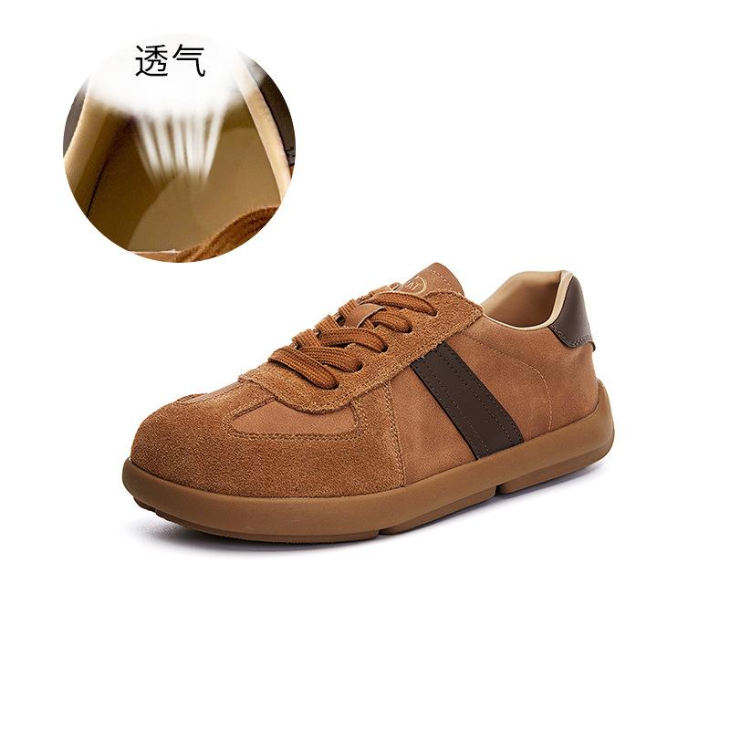 Leather German Training Shoes Women's 2025 Spring New Retro Flat Casual Shoes Fashion Versatile White Shoes Lace-up Women's Shoes