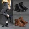 Fashion 2024 Autumn and Winter Soft Bottom Women's New British Style Casual Flat Bottom Plush Vintage Cotton Boots Versatile Short Boots