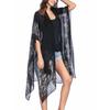 Women Half Sleeve Beach Cover Up Flowy Sun Protection Printed Quick Dry Split Hem Bikini Sheer Mesh