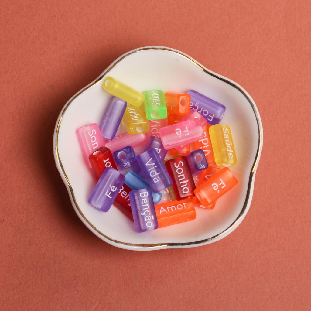 Bracelets French Words Rectangle 10PCS 14.5*7.5mm Acrylic Jewelry Making Accessories DIY Handmade Crafted Material Loose Spacer Beads Necklace