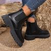 Winter New Thick Heel Cotton Boots Women's Fashion Round Head Sleeve Splicing Waterproof Anti-slip Wear-resistant Short Boots
