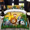 Cartoon Animal Duvet Cover Zoo Animals Theme Comforter Cover Polyester Cute Lion Monkey Giraffe Bedding Set Twin Full Queen King
