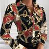 Women's Autumn Loose Long Sleeve V-Neck Button Printed Shirt Blouse
