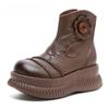 Fashion 2025 New Handmade Mid-calf Boots Platform Women Genuine Leather Short Boots Height Increasing Thick Sole Floral Ladies Shoes