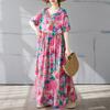 2025 Summer Basic Plus Size Dress Women Casual Long Dress Loose Vintage Flower Printing Dress