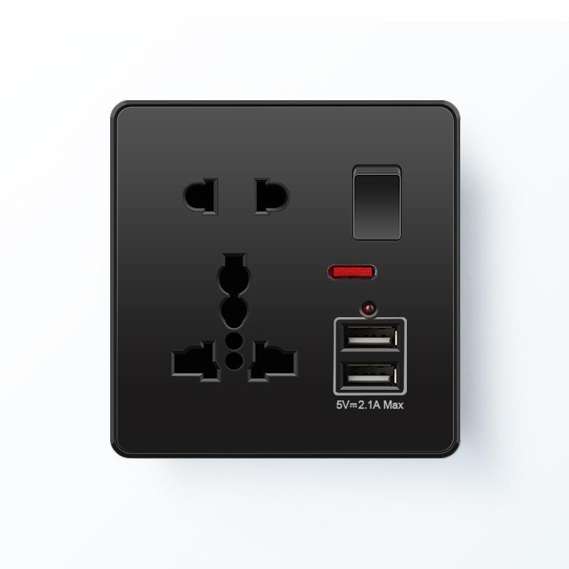 Depoguye Black 13A Universal UK USB Socket, Socket with USB for Home, EU Standard Bedroom Kitchen Wall Outlet AC110V-250V