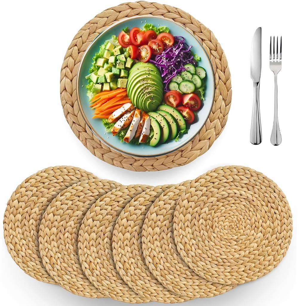 Handmade Rattan Placemats - Round Woven Table Runners for Dining Room, Heat Resistant, Fall, Halloween, Thanksgiving, Christmas