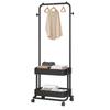 3-in-1 Garment Rack Shoe Rack Clothing Rack with 2 Tiers Basket and 2 Side Hooks Movable Storage