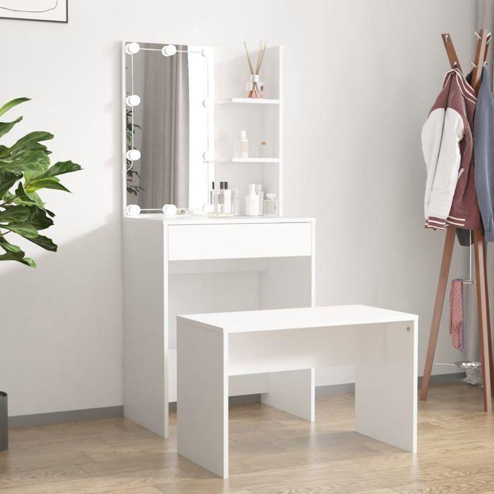 VidaXL Vanity Set with LED Cosmetic Table Makeup Dressing Table Jewelry Table Bedroom White Wood 3114131