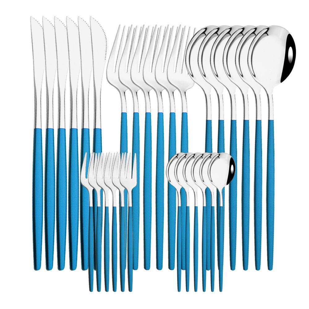 30pcs Gold Dinnerware Set Stainless Steel Cutlery Set Steak Knife Fork Coffee Spoon Flatware Cake Fork Teaspoon Silverware Western Kitchen Tableware