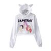 KPop Demon Hunters Cartoon Printed Cat Ear Hoodie Women Long Sleeve Cropped Sweatshirts Female Casual Streetwear Crop Tops