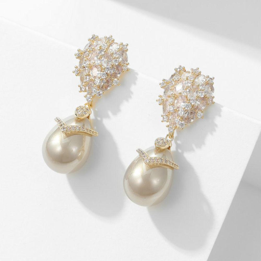 Elegant Rhinestone Drop Earrings Pearl Vintage Long Earrings Crystal Stud Earrings Girls Gift