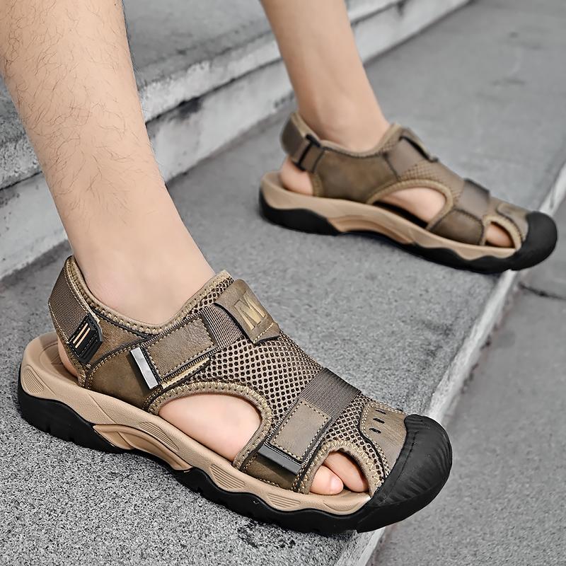 Fashion Summer Men Sandals Genuine Leather Mens Casual Shoes Outdoor Men Leather Sandals for Men Beach Shoes Roman Mens Shoes