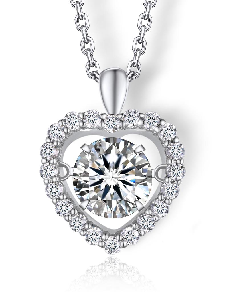 Dancing Stone Carat Moissanite Necklace Silver Necklace with Adjustable Chain and Gift Box [MomentWish] Pendant, 1.3 Women's (Heart)
