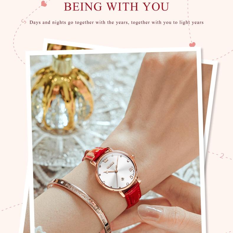 OLEVS Valentine's Day Gift 2023 New Fashion Quartz Small Green Watch Simple Belt Women's Watch