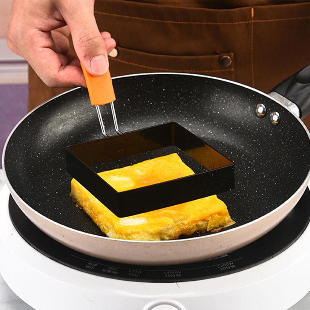 3.9 In 1/2 Pcs Egg Ring Square Egg Ring Stainless Steel Egg Pancake Cooking Ring with Anti-scald Handle Easy Clean for Breakfast