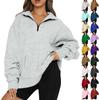 Women's Casual Fashion Long Sleeve Solid Color Zip Sweatshirt Top With 2 Pockets