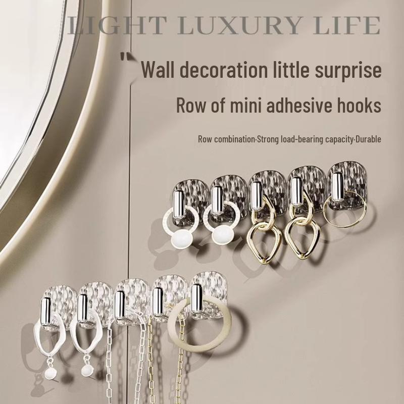 Seamless No-Drill Wall-Mounted Mini Hooks for Bathroom, Mirror, Cabinet Doors, and Jewelry Storage