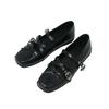 Mary Jane Shoes Female Genuine Leather Retro Ballet Flat Shoes Women Square Toe Flat Luxury Rivet Cross Straps Ladies Shoes