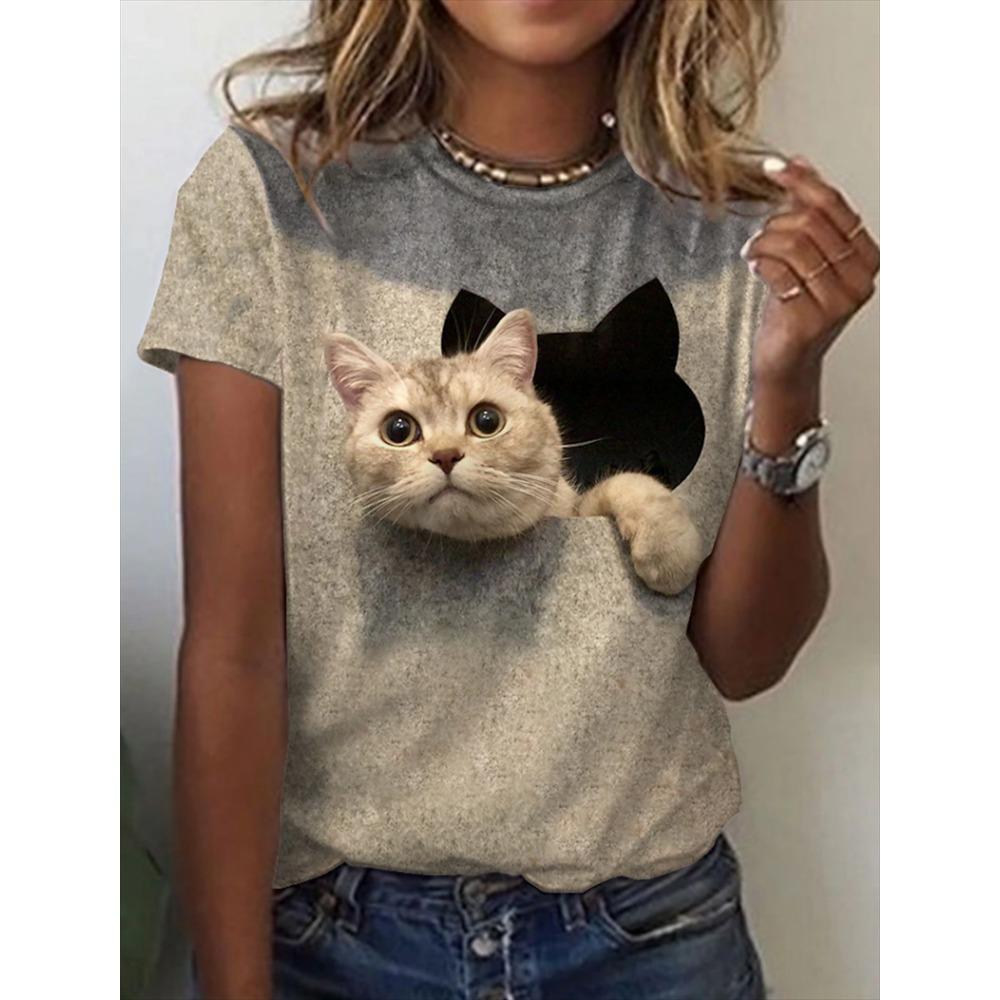 Summer 3d Pattern Printing Beautiful Women's Animal Print Short-sleeved T-shirt Casual Fashion Blouse Suitable for Daily Wear