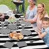 ADXCO 176 Pieces Black and White Disposable Dinnerware Set Paper Party Supplies Tableware Set Include Striped Plates and Napkin