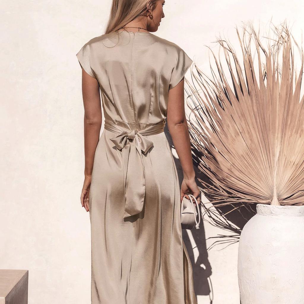 Summer Women's Lace Satin Sleeveless Dress Temperament Elegant Light Evening Dress