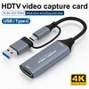 USB 3.0 HD 4K HDMI Video Capture Card HDMI To USB Type-C Video Grabber Record Box for PS4 Game DVD Camcorder Camera Recording Live