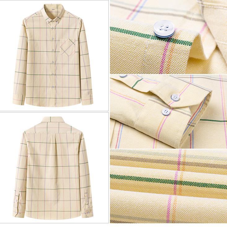 New Men's Plaid Shirts Long Sleeve Casual Office Pure Cotton Oxford Easy Care Fashion Youngster