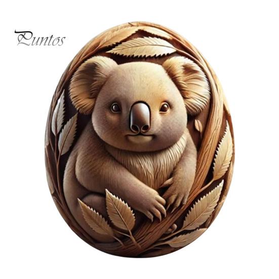 Animal Easter Carving Craft Egg Wooden Owl Squirrel Monkey Animals Carved Eggs for Home Tiered Tray Table Decor