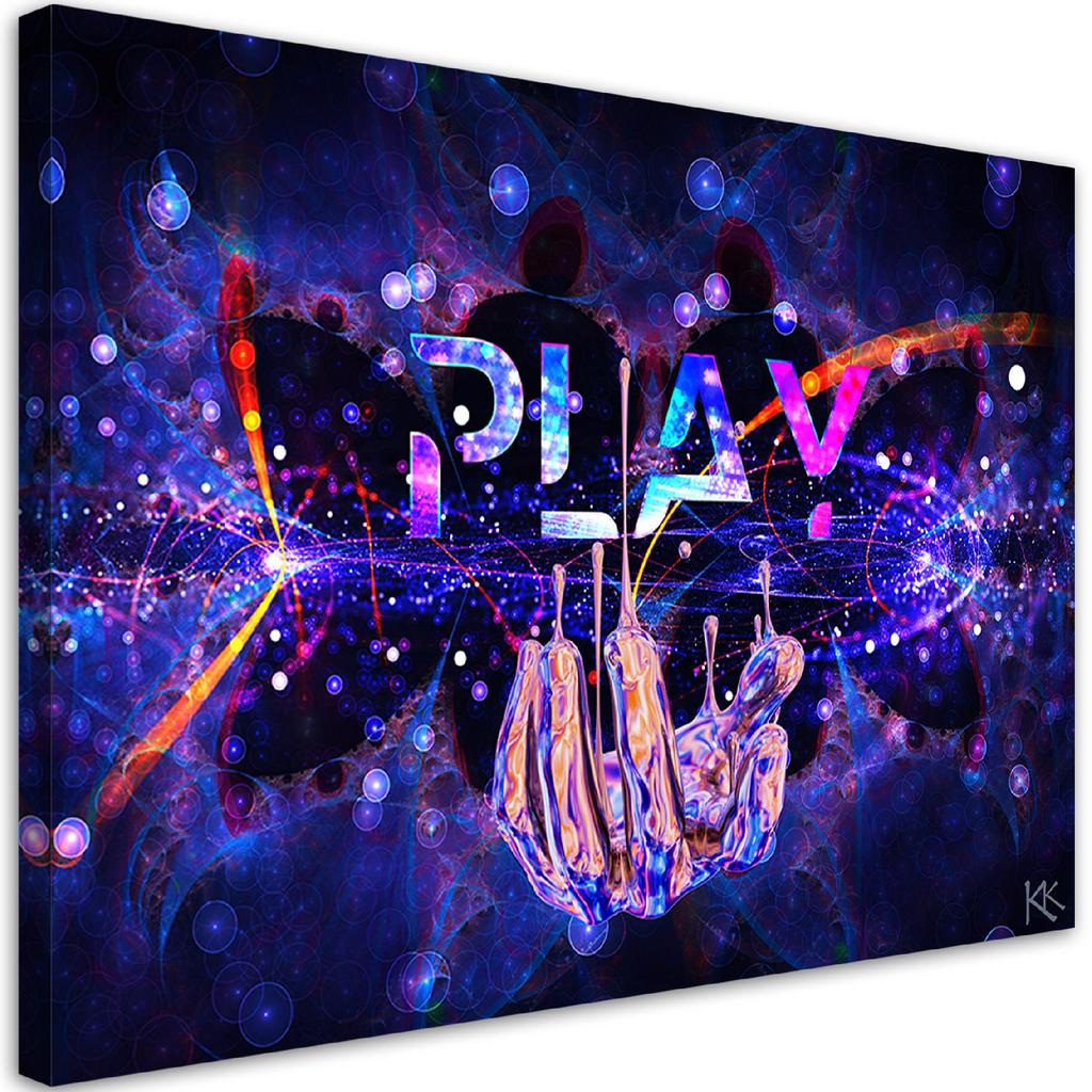 Canvas Print, Play Neon with Inscription