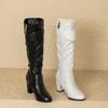 New Winter Sweet Black White Women Knee High Boots Sexy Square High Heels Lady Riding Shoes Plus Small Big Size